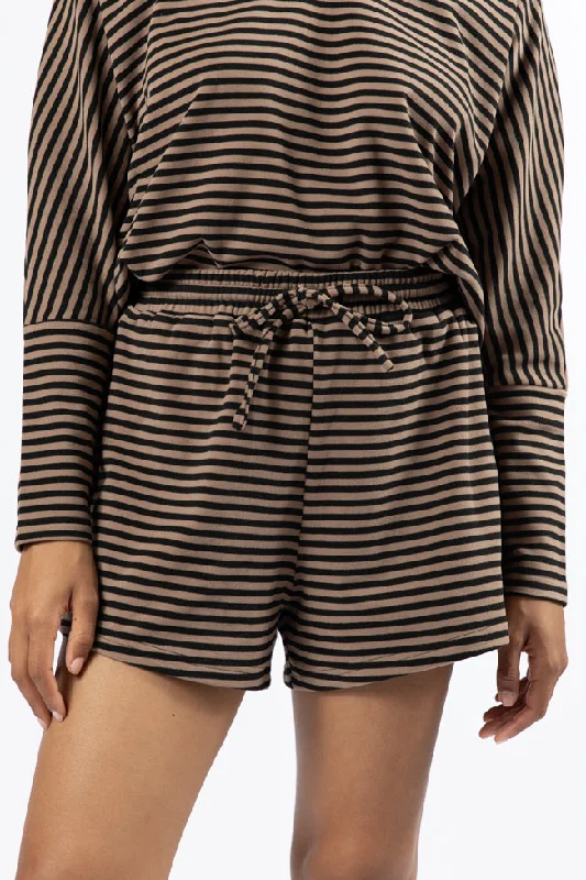 No Complaints Mocha and Black Striped Shorts FINAL SALE