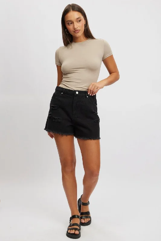 Black Relaxed Short High Rise