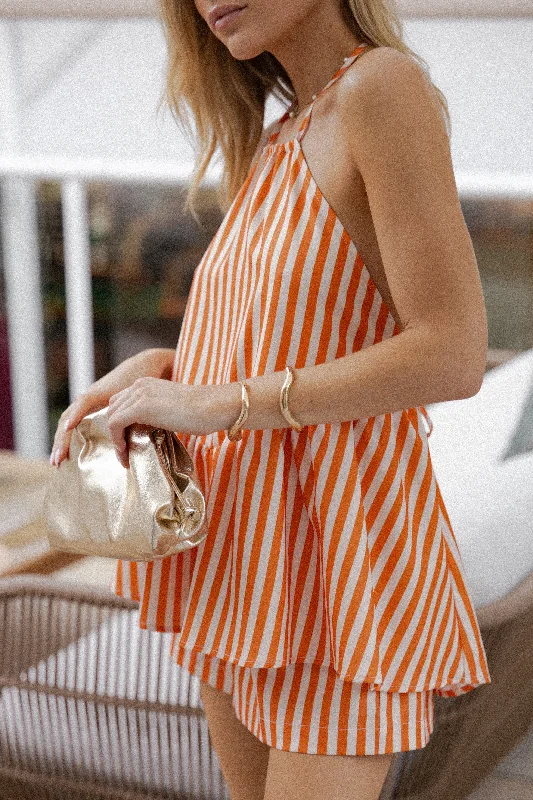 Lyra Shorts - Orange Beige Stripe