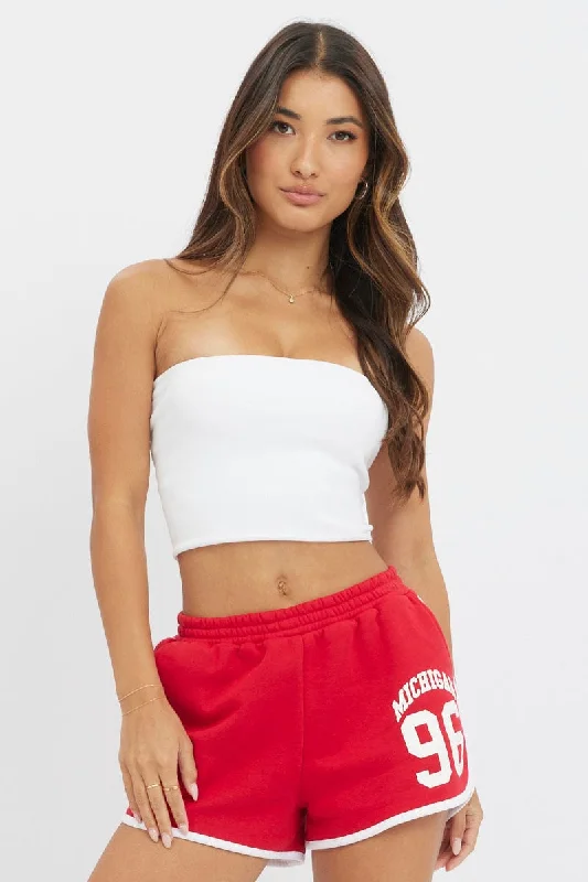 Red Track Shorts High Rise Elastic Waist