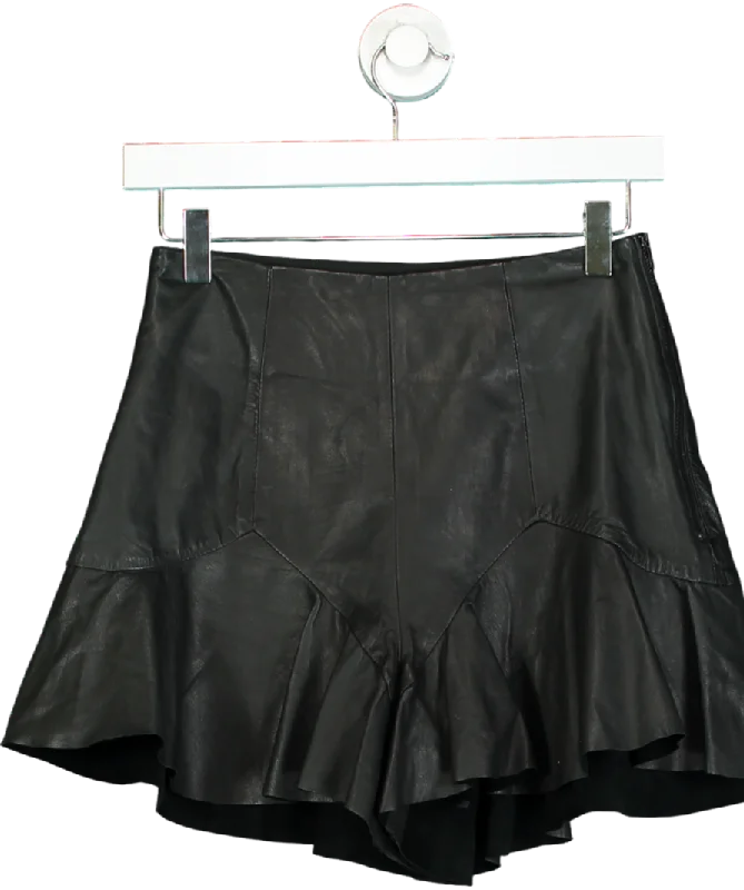 Shakuhachi Black Leather Frill Hem Shorts UK S