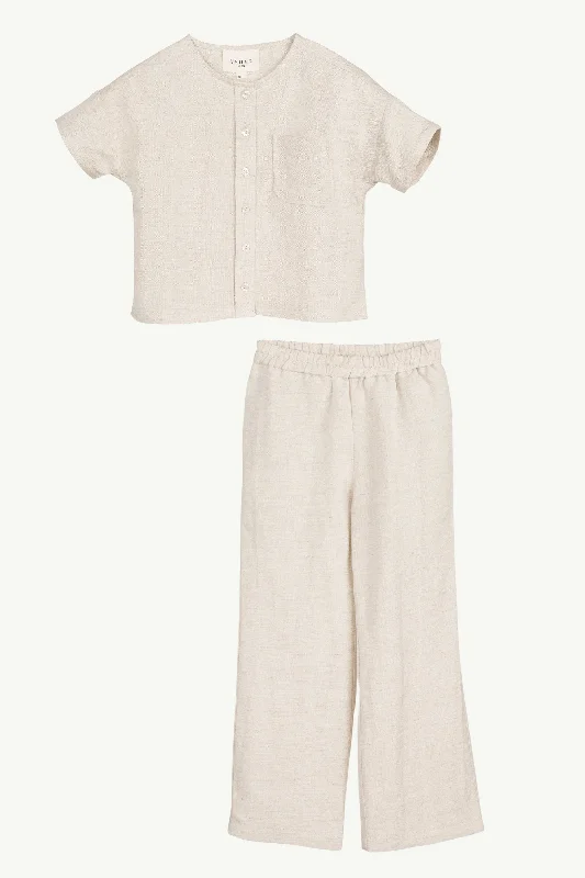 Adalila Linen Top & Pants Set - Oatmeal (Girls)