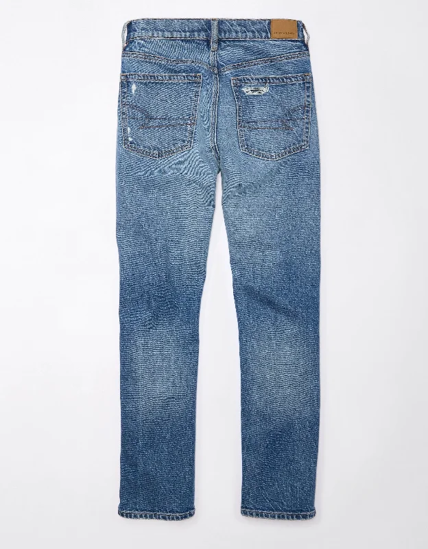 AE Stretch Super High-Waisted Ripped Ankle Straight Jean