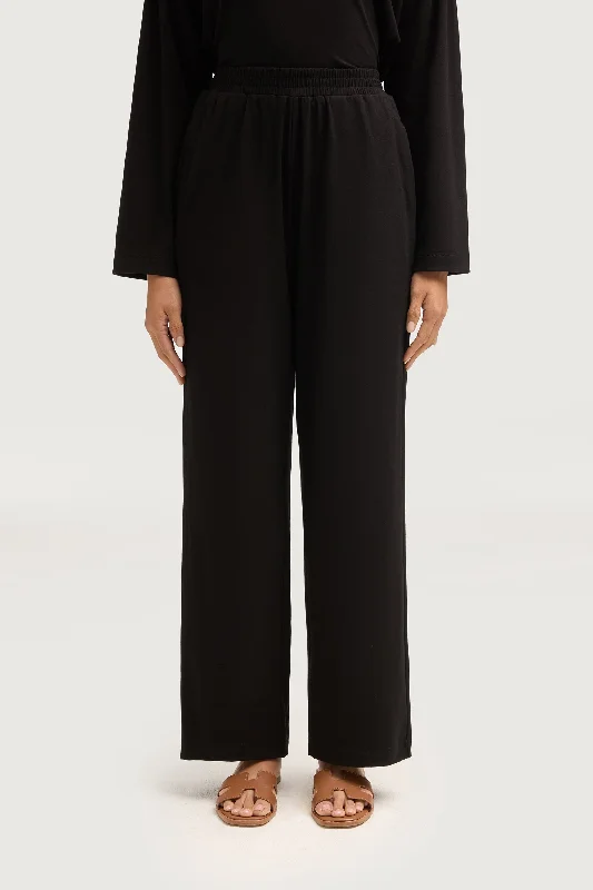 Aria Ribbed Everyday Wide Leg Pants - Black