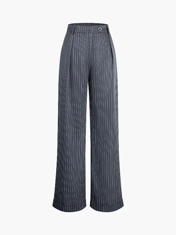 BerryBetty - Casual Pinstripe Wide Leg Pants