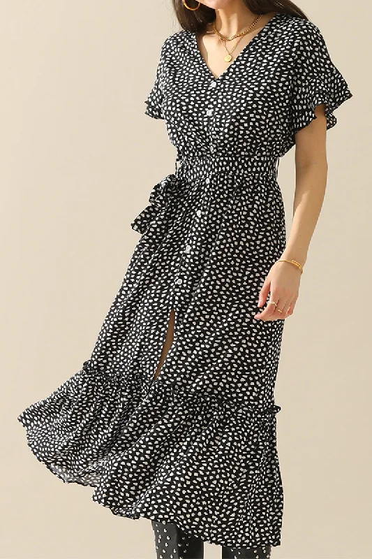 LEOPARD PATTERN SLIT LONG DRESS