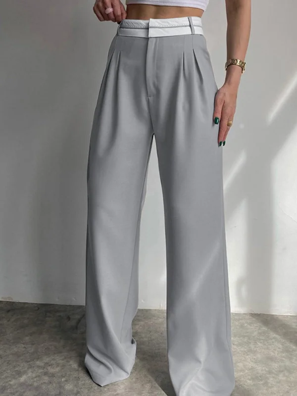 BerryBetty - Highway Reverse Waistband Wide Leg Dress Pants