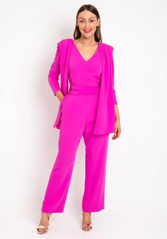 Laura Bernal Cape Shoulder Jumpsuit, Fuchsia