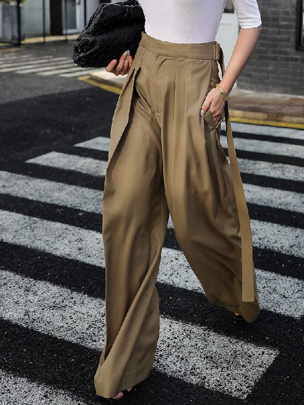 BerryBetty - Oversized Tied Wide Leg Dress Pants