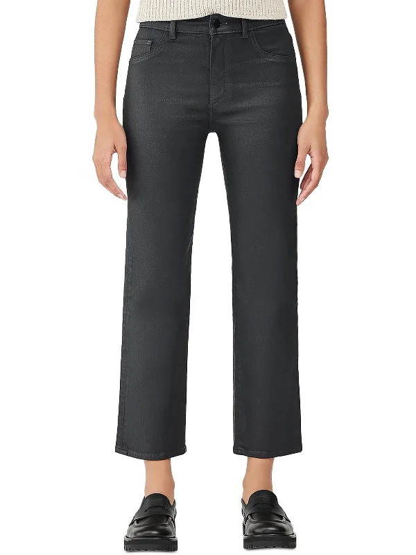 Patti Womens Coated High Rise Straight Leg Jeans