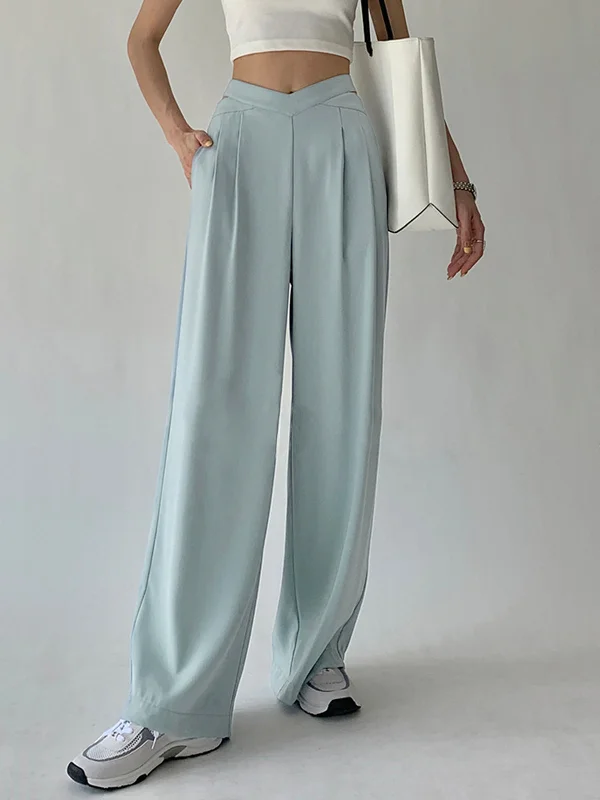 BerryBetty - Pleated V Waist Flowy Wide Leg Pants