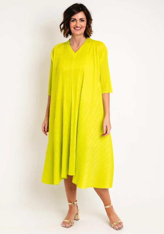 Thanny Pleated V One Size Dress, Lime Green