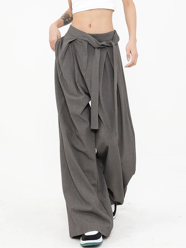 BerryBetty - Tied Pleated Full Length Wide Leg Dress Pants