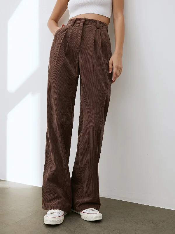 BerryBetty - Wide Leg Pleated Corduroy Pants