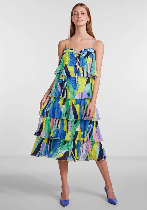 Y.A.S Pimo Abstract Print Frill Midi Dress, French Blue