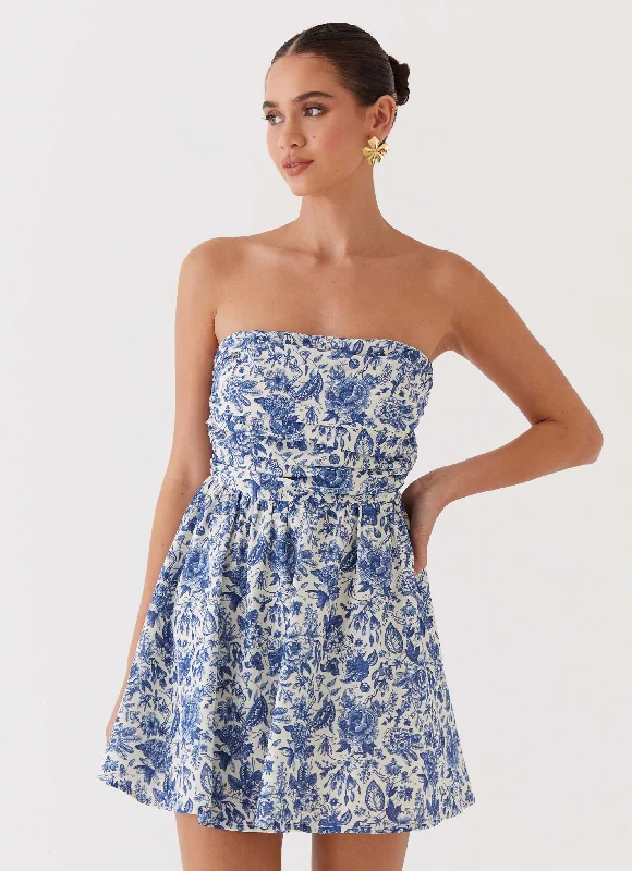 Forget Me Not Linen Mini Dress - Blue Paisley