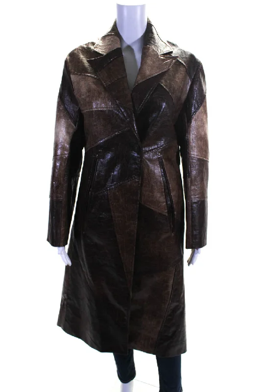 Andersson Bell Womens Patchwork Textured Buttoned Coat Brown