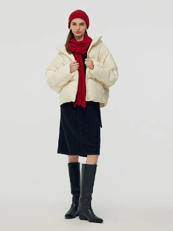 Cropped Hooded Goose Down Jacket