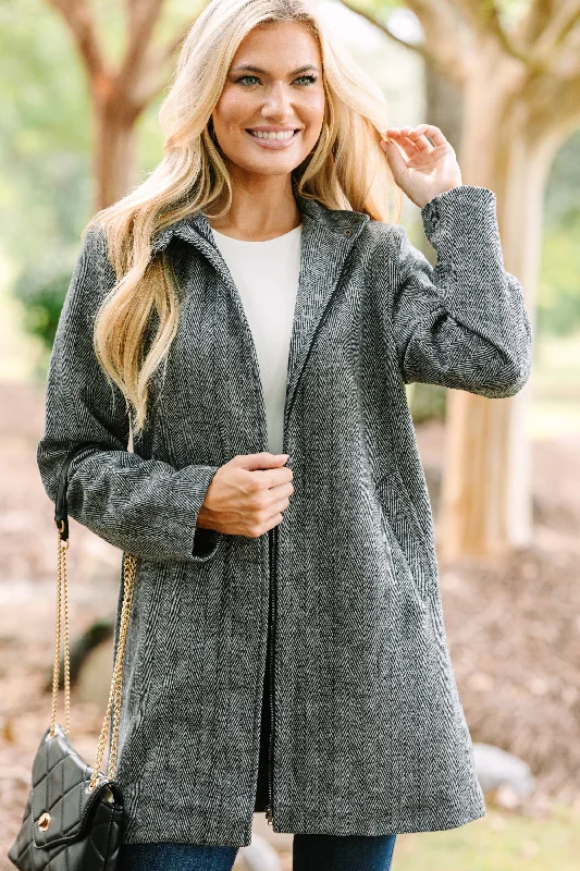 Do What You Love Charcoal Herringbone Coat