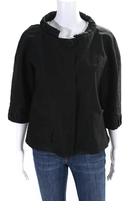 Marc Jacobs Womens Black Cotton Front Pocket Crew Neck 3/4 Sleeve Jacket