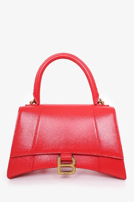 Balenciaga Red Leather Hourglass S Top Handle Bag