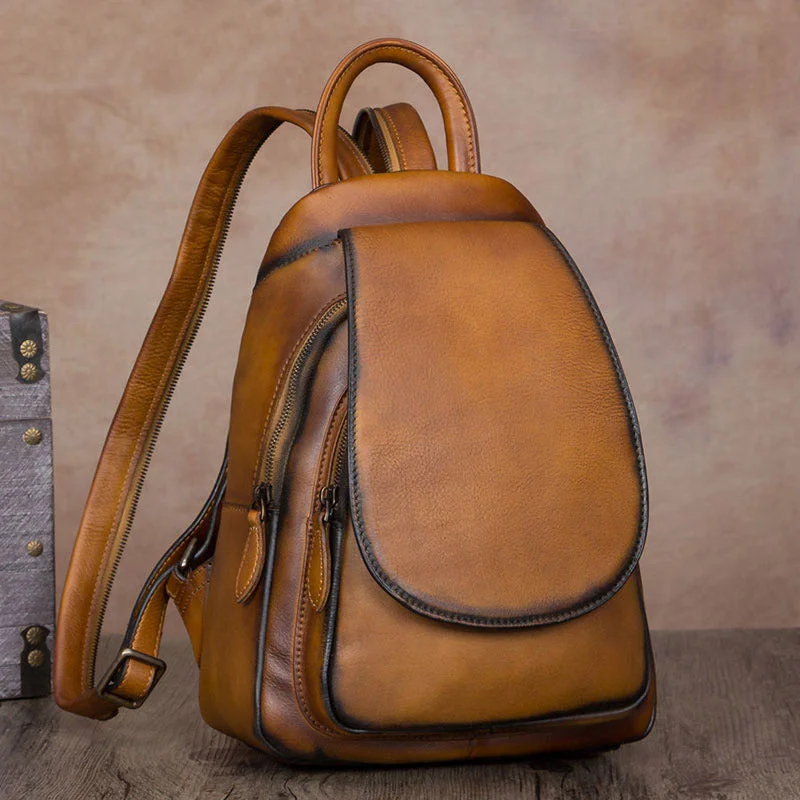 Womens Brown Dyeing Leather Backpack Purse Laptop Book Bag for Women