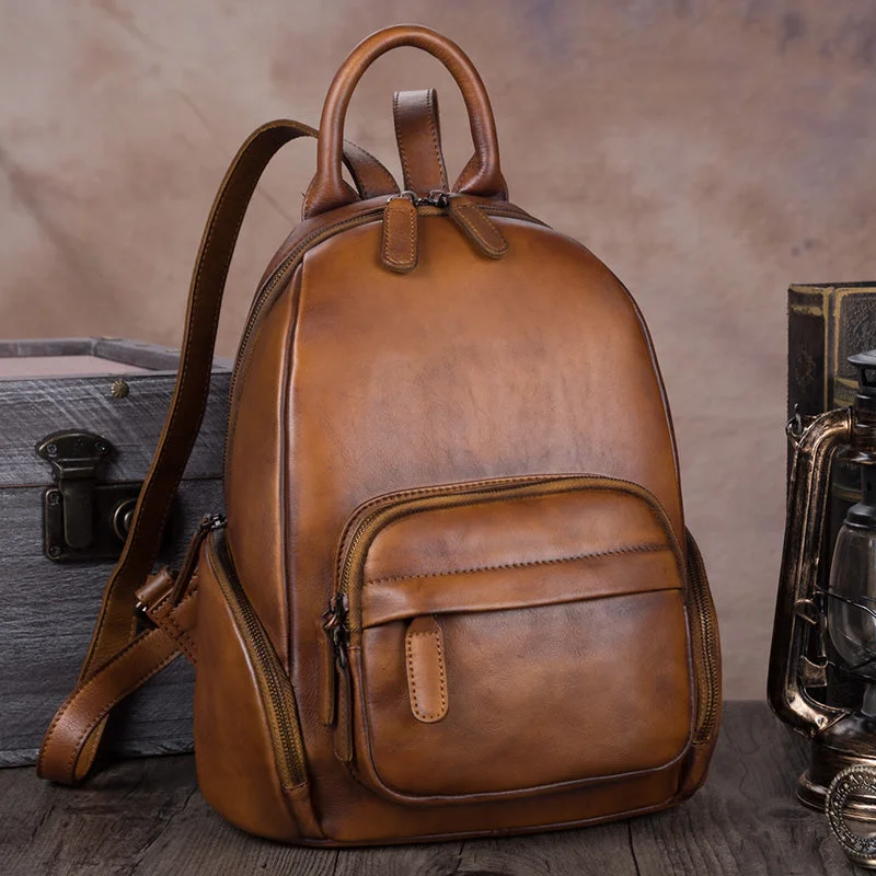 Vintage Womens Brown Leather Backpack Purse Laptop Book Bag for Women