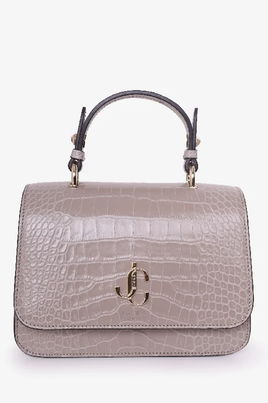 Jimmy Choo Taupe Croc Embossed JC Top Handle Bag