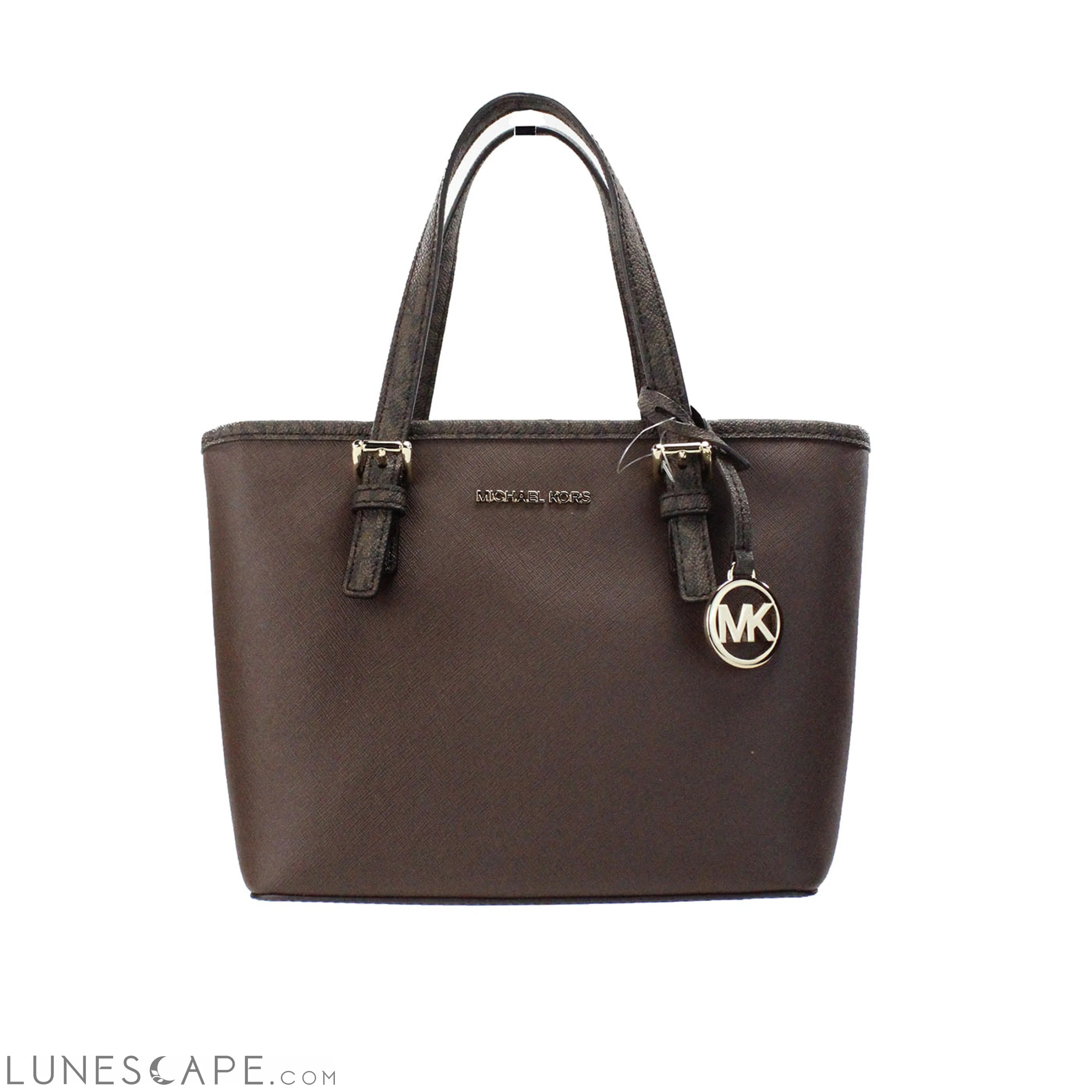 Michael Kors Jet Set Mocha Leather XS Carryall Top Zip Tote Bag Purse