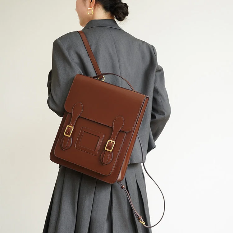 Vintage Womens Laptop Backpack Brown Leather Backpack Purse