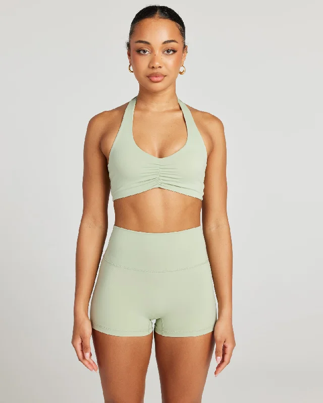 Halter Scrunch Bra - Light Sage