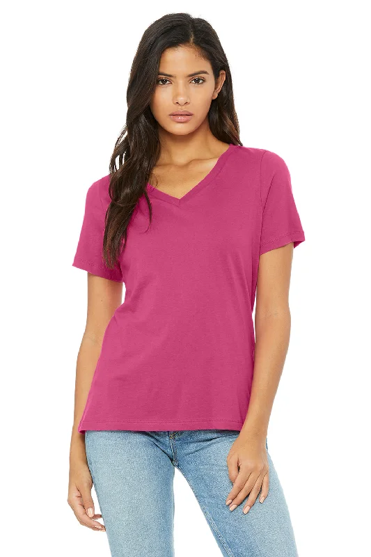 Bella + Canvas Womens Relaxed Jersey Short Sleeve V-Neck T-Shirt - Berry Pink