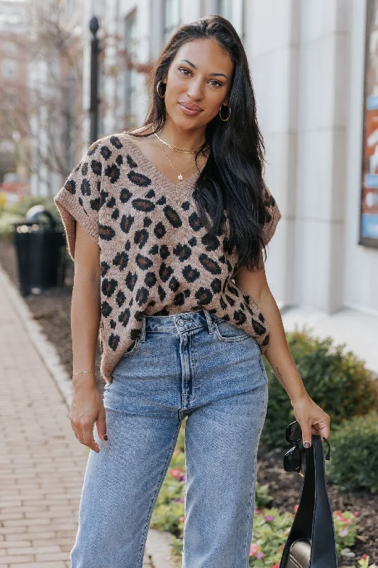 Brown Leopard Print Sweater Vest