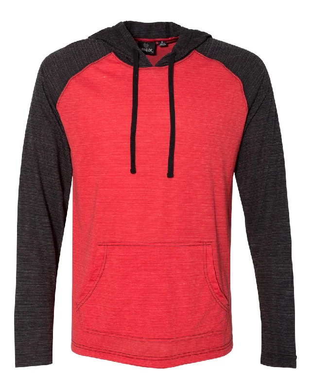 Burnside Yarn-Dyed Raglan Hooded Pullover, XL, Striated Red/Striated Black