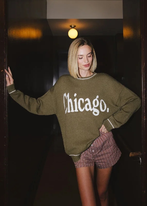 Chicago Oversized Stripe Cuff Sweater - Olive/Cream