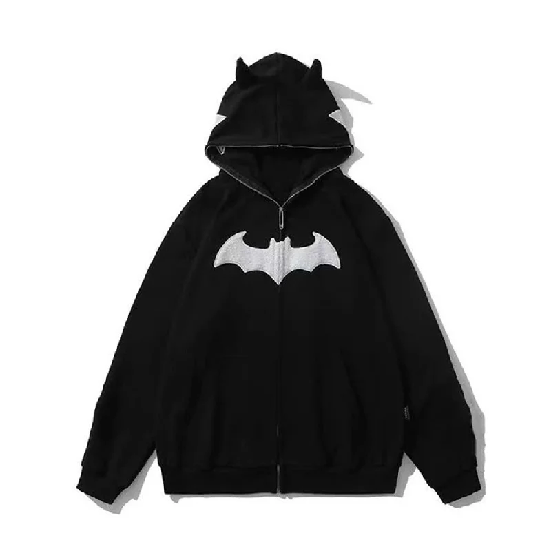 ?Dark Goth Bat Embroidery Hoodie