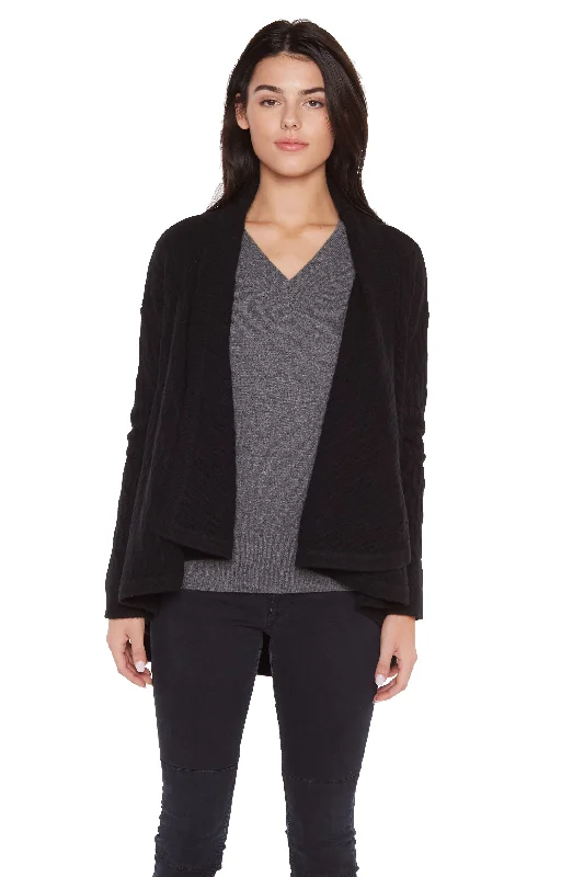 JENNIE LIU Women's 100% Pure Cashmere 4-ply Cable-Knit Drape-Front Open Cardigan Sweater