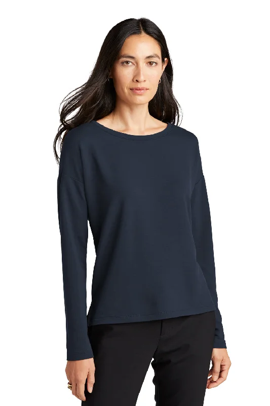 Mercer+Mettle Womens Stretch Drop Shoulder Wide Crewneck Sweatshirt - Night Navy Blue