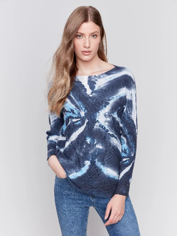 Printed Plush Knit Sweater - Storm