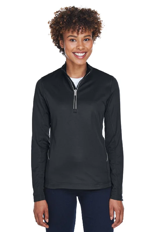 UltraClub Womens Cool & Dry Moisture Wicking 1/4 Zip Sweatshirt - Black