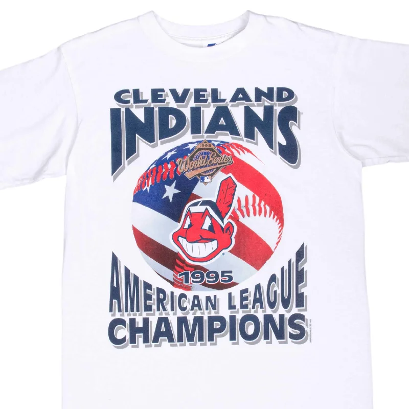 VINTAGE MLB CLEVELAND INDIANS AMERICAN CHAMPIONS 1995 TEE SHIRT MEDIUM